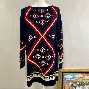 Lauren Ralph Lauren Aztec Southwest Long Sleeve Crewneck Boho 1X Cotton Sweater